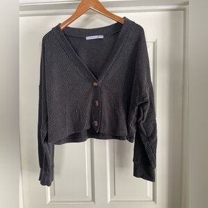 Altar’d State Black Ribbed Button-Up Cardigan